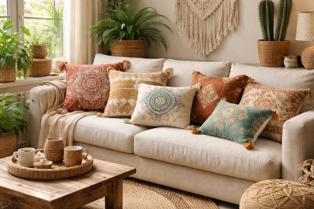 découvrez nos coussins bohèmes, l'élégance intemporelle qui apportera une touche chic et chaleureuse à votre décoration intérieure.