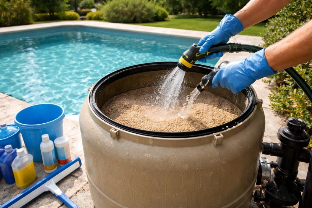 découvrez notre guide pratique pour un nettoyage efficace du filtre à sable de votre piscine, avec des conseils simples et astuces pour maintenir une eau claire et propre.